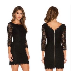 Diane Von Furstenberg Iconic Black Lace Sheath Size 4